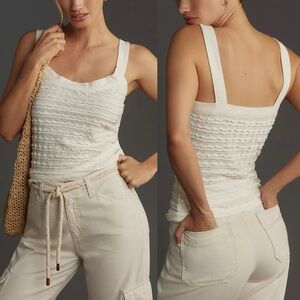 By Anthropologie Scoop-Neck Ruffle Tank Ivory Sz 2X